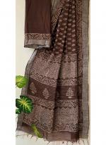 Cotton  Brown Daily Wear Printed Saree